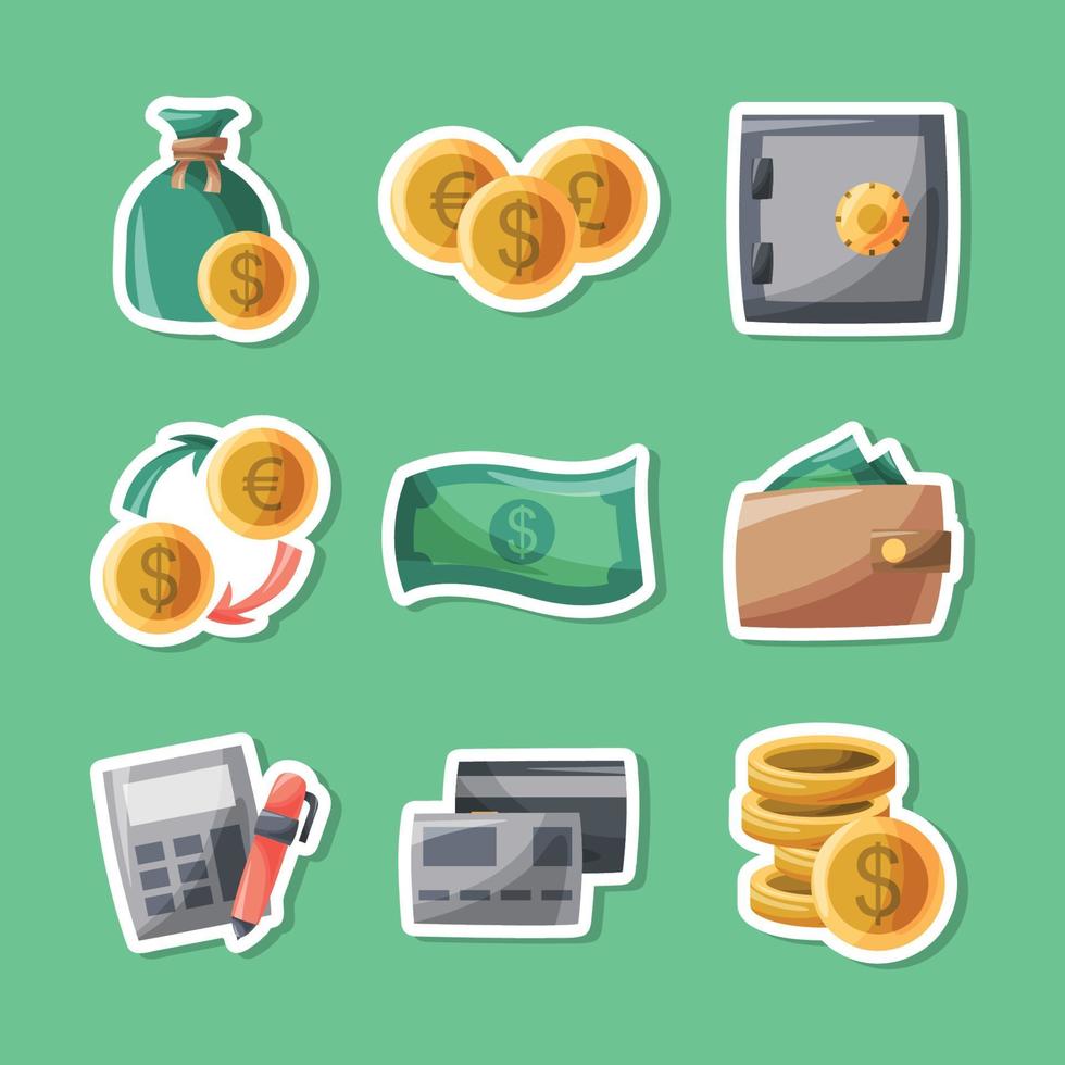 Finance Literacy Colorful Doodle Sticker Collection vector