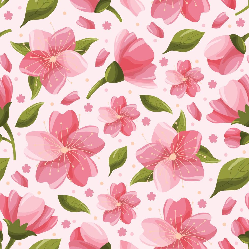 Cherry Blossom Cute Blooming Flower Seamless Pattern vector