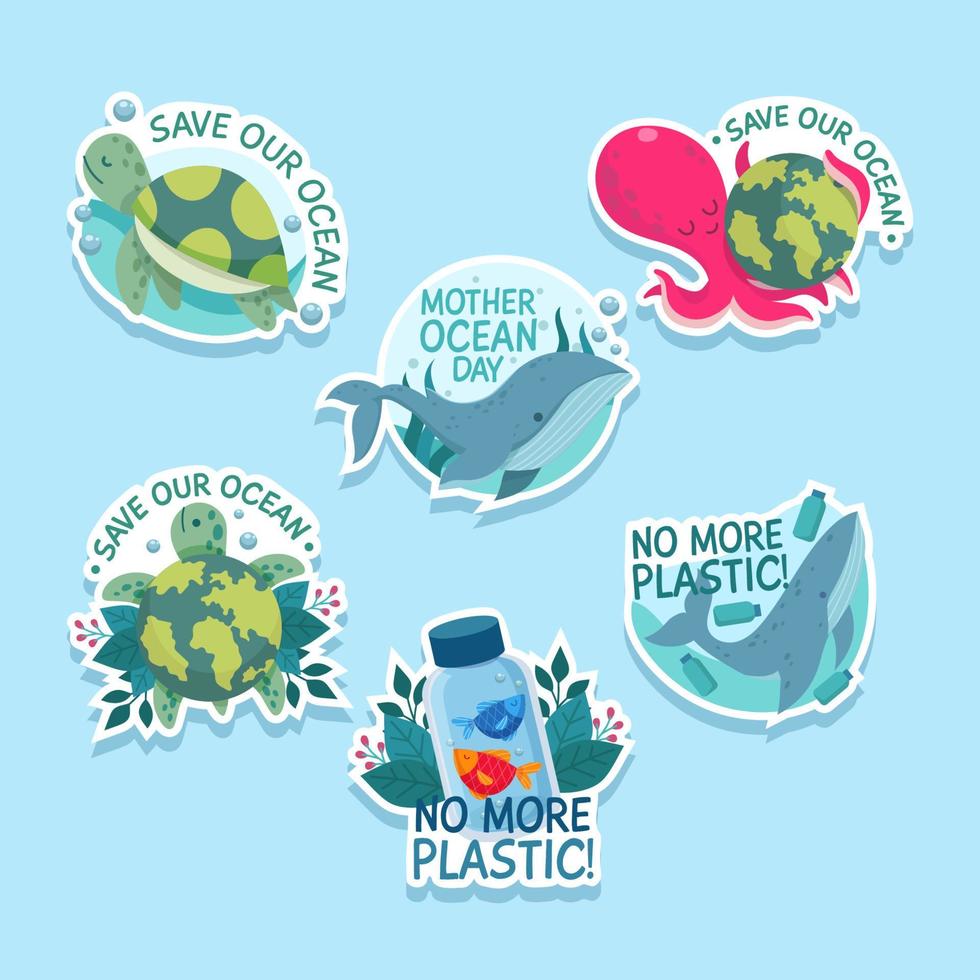 Set of Mother Ocean Day Sticker vector