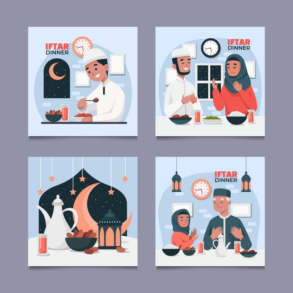 Set of Iftar Dinner Social Media vector