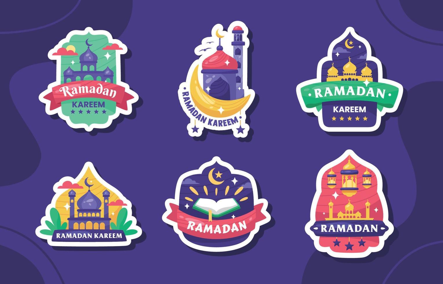 Flat Ramadan Sticker Collection vector