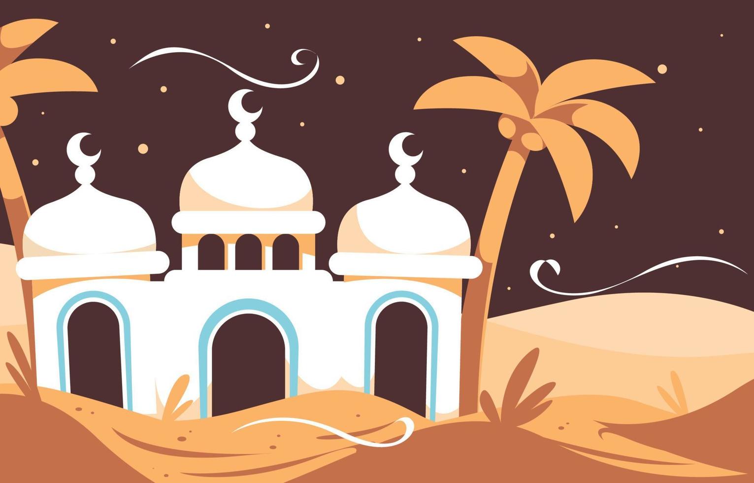 Desert And Mosque at Night Background vector