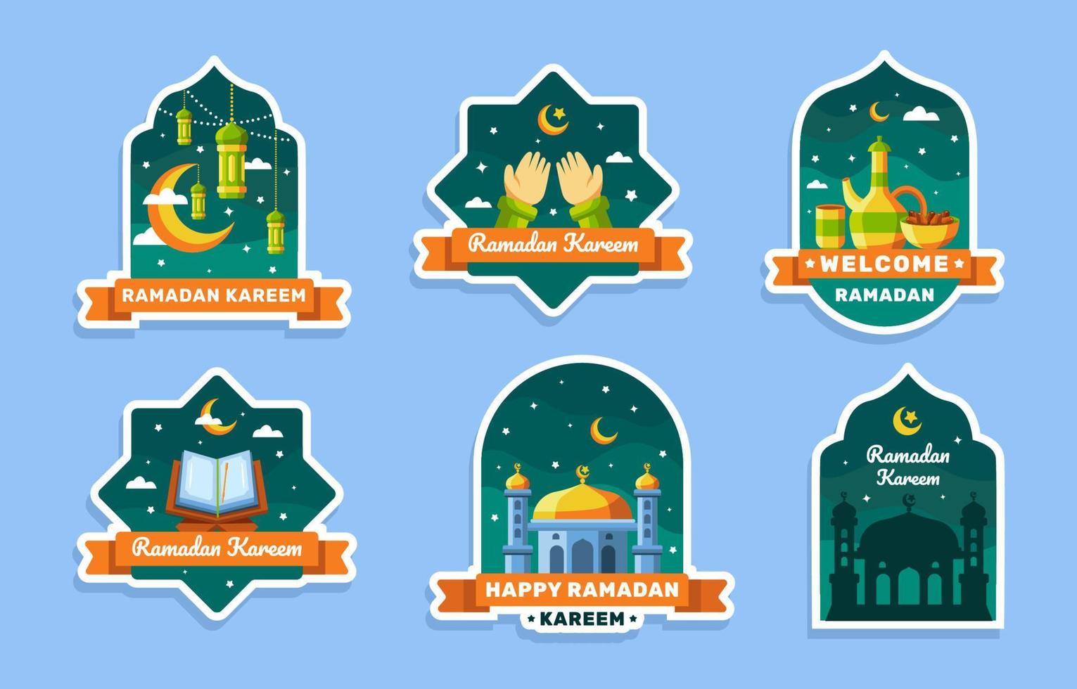 colección de pegatinas del mes de ramadán en ayunas vector