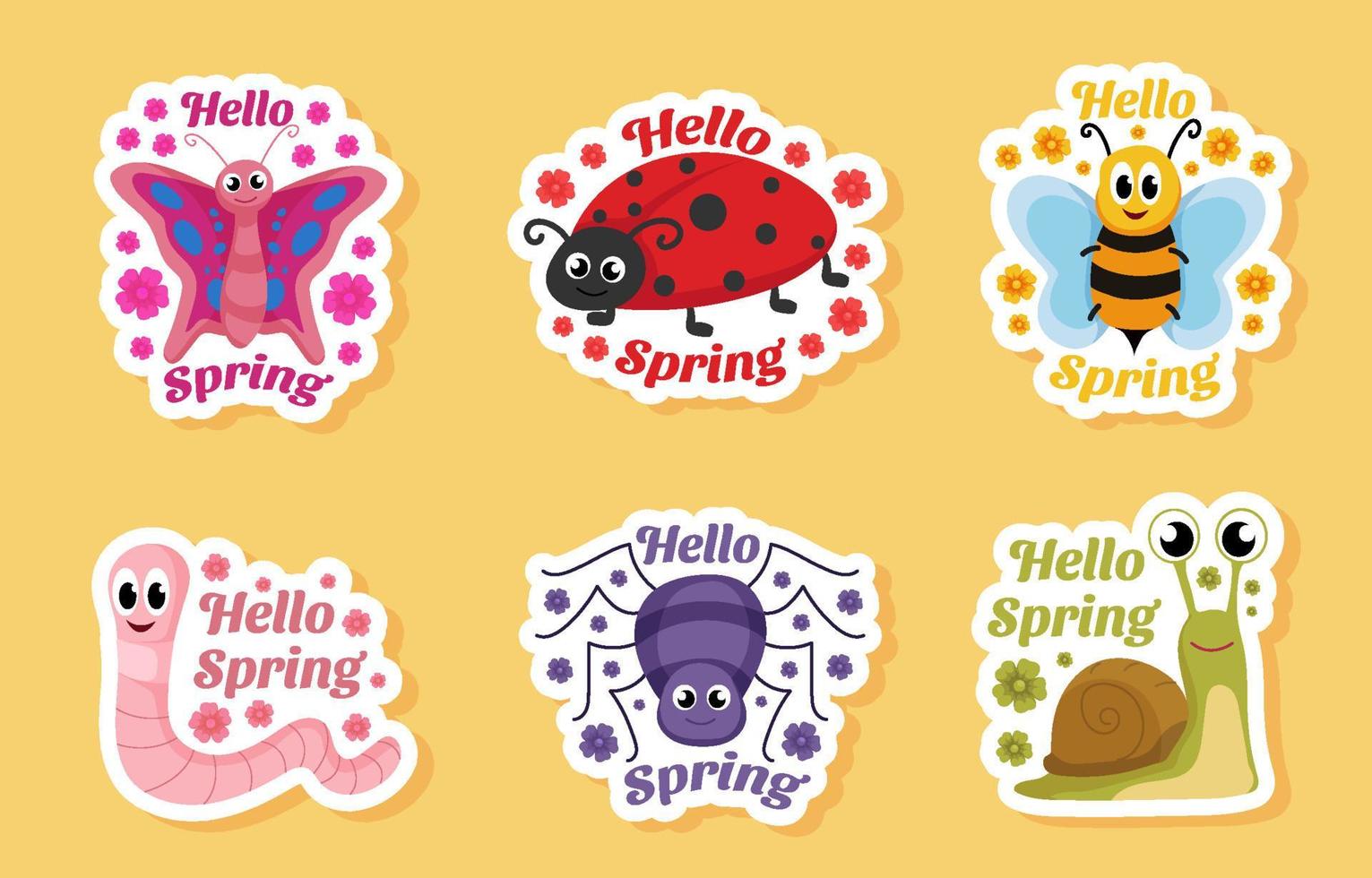 Spring Insect Sticker Set vector