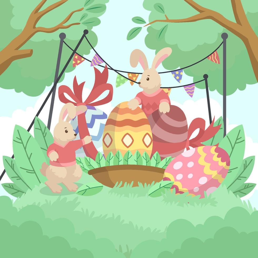 Rabbits Celebrating Easter with Large Eggs vector