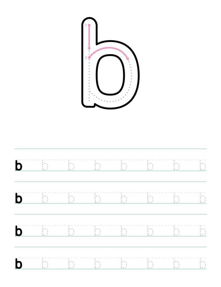 trazar la hoja de trabajo de la letra minúscula b para preescolar vector