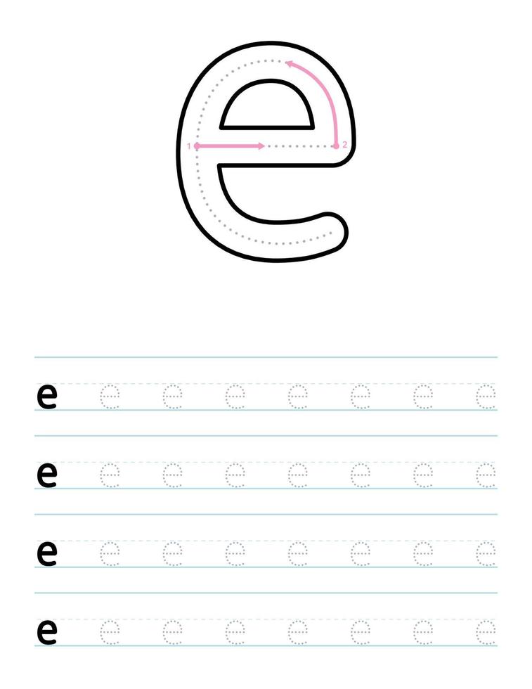 Trace lowercase letter e worksheet for preschool vector