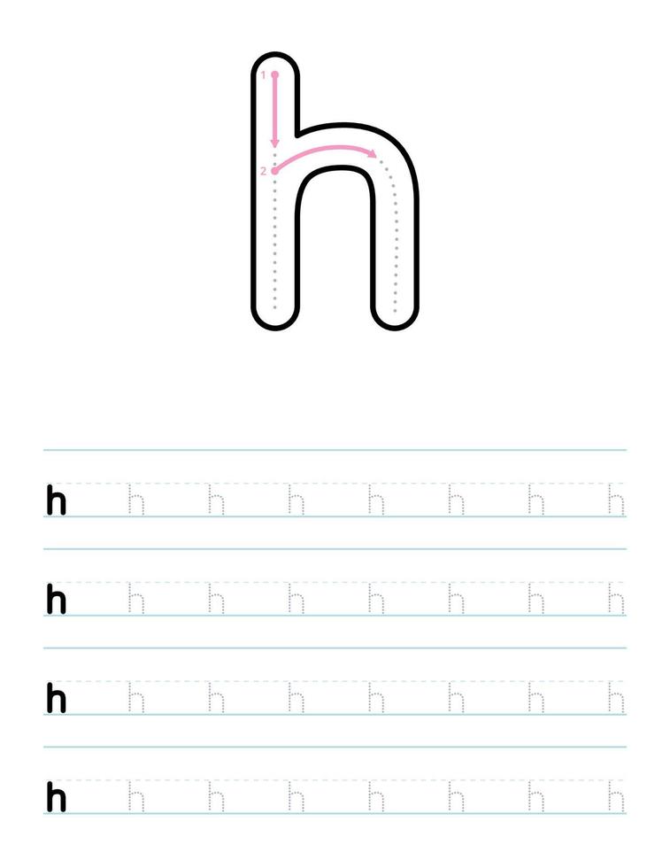 trazar la hoja de trabajo de la letra h minúscula para preescolar vector