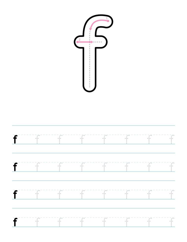 Trace lowercase letter f worksheet for preschool vector