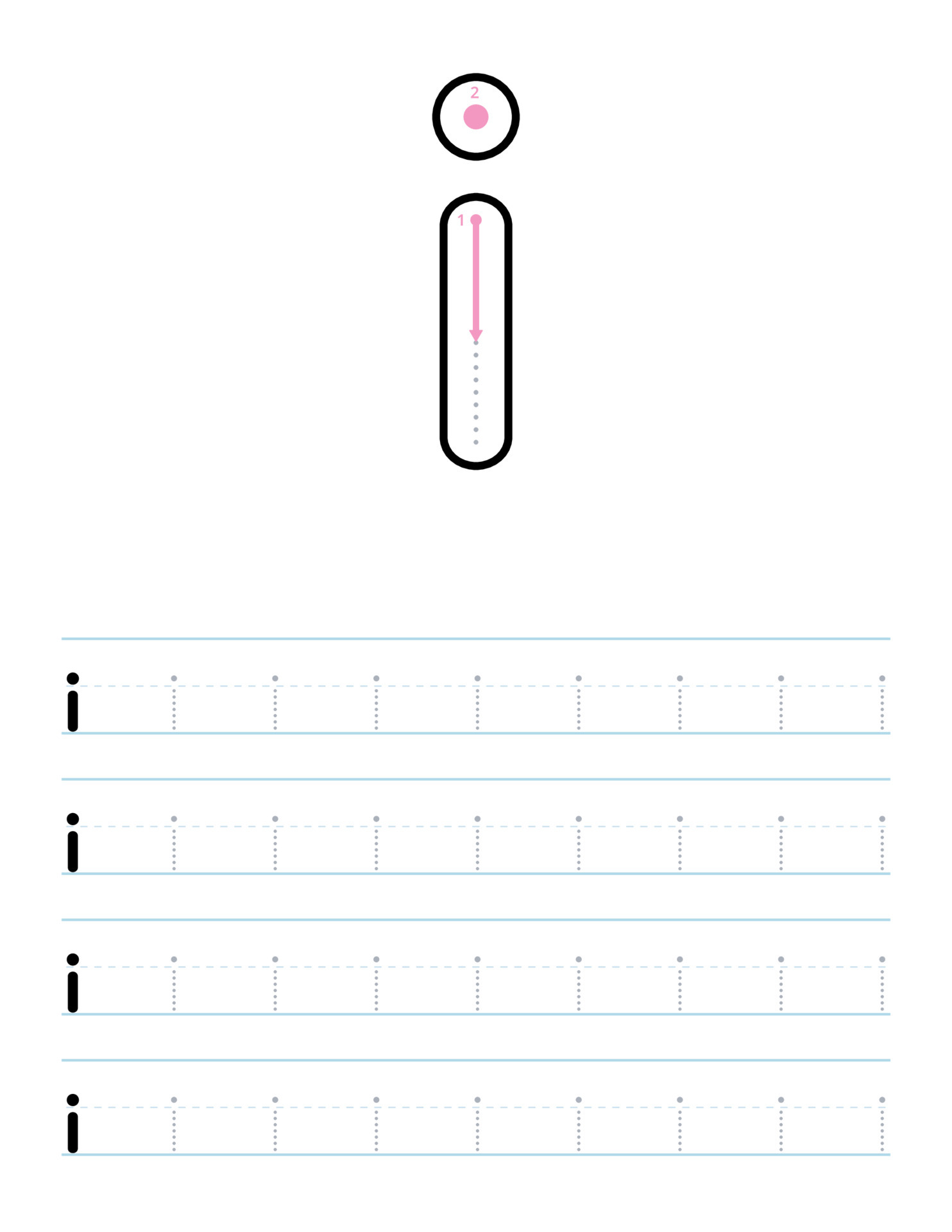 Trace lowercase letter i worksheet for preschool 6122561 Vector Art at  Vecteezy