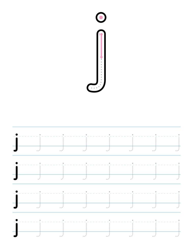 Trace lowercase letter j worksheet for preschool vector