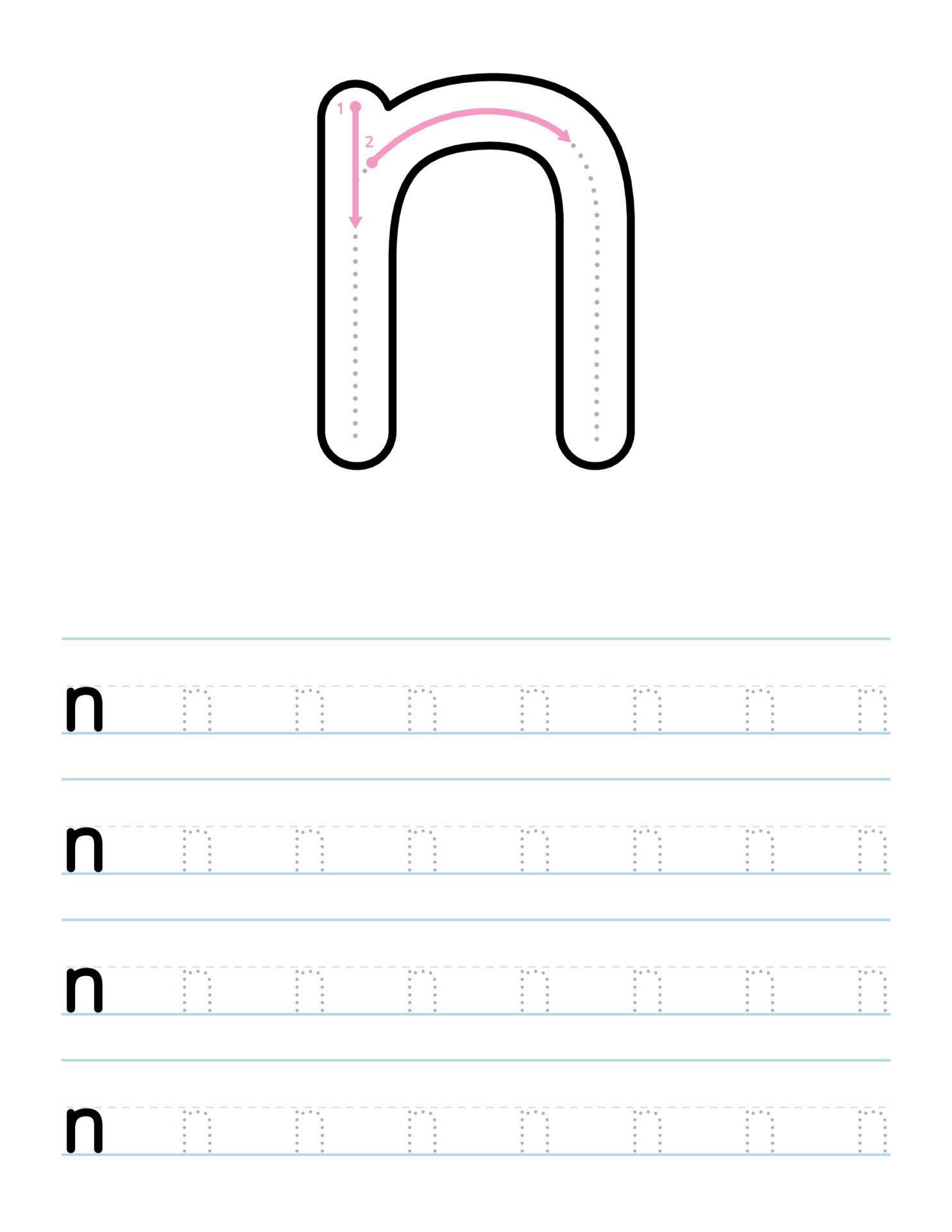 trace lowercase letter n worksheet for kids 6122566 vector art at vecteezy