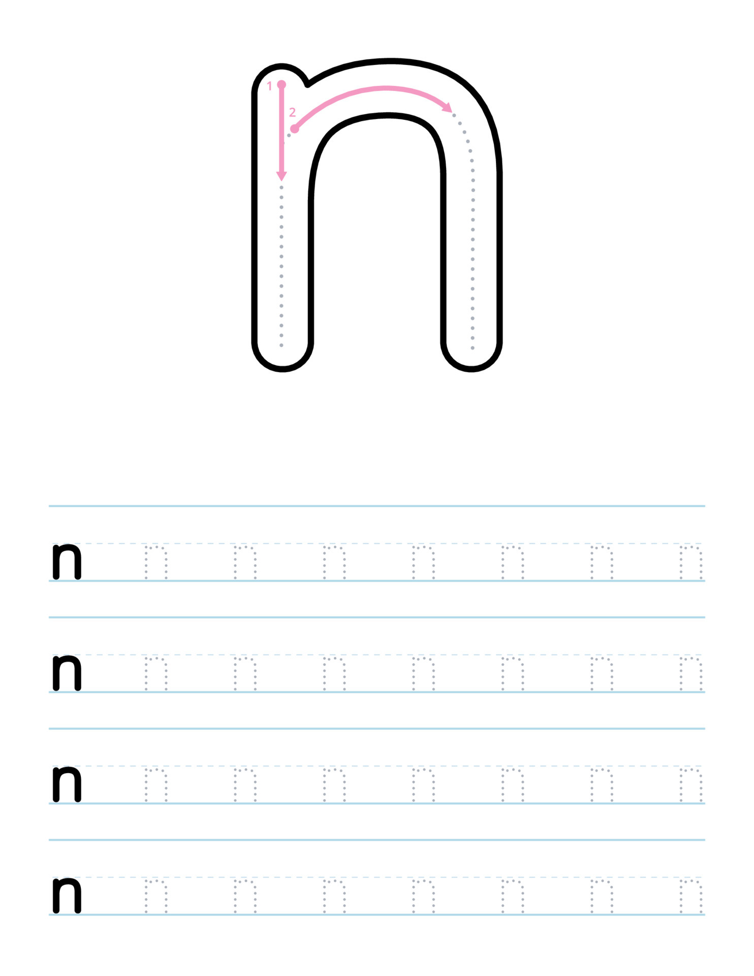 trace lowercase letter n worksheet for kids 6122566 vector art at vecteezy