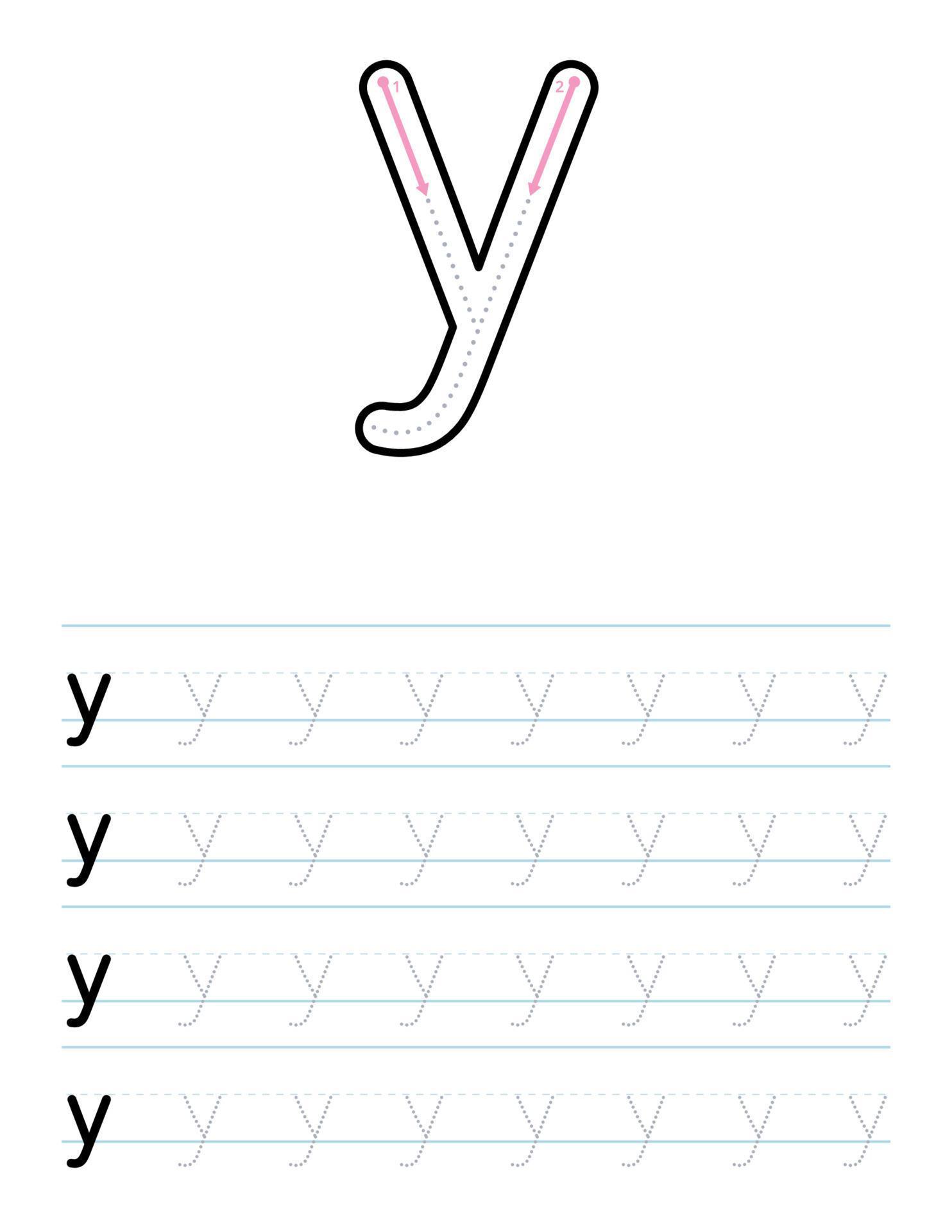Trace lowercase letter y worksheet for kids 6122578 Vector Art at Vecteezy
