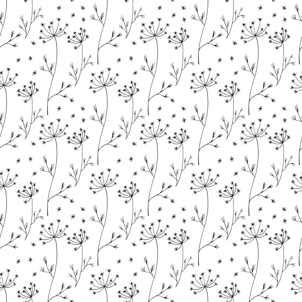 Seamless Botanical Pattern with Hand Drawn Plants. vector
