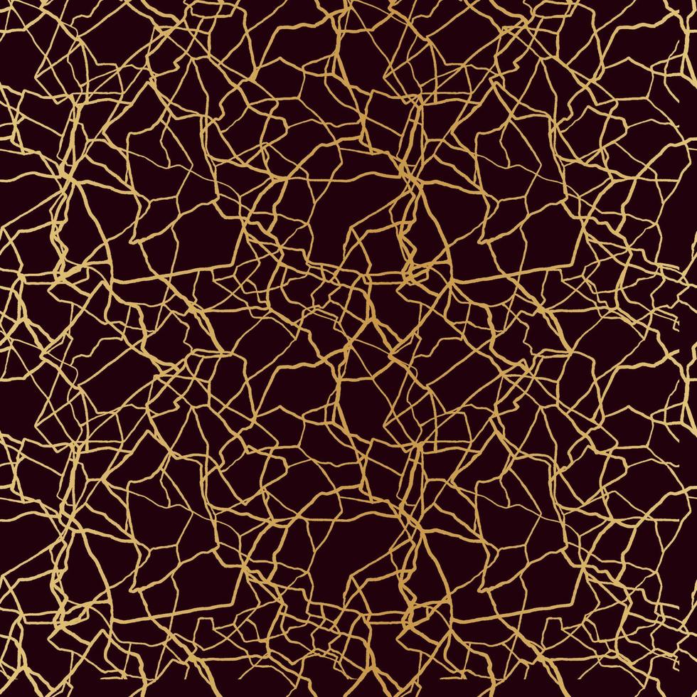 kintsugi art seamless pattern of splinters and different fragments with golden lines on dark royal background vector