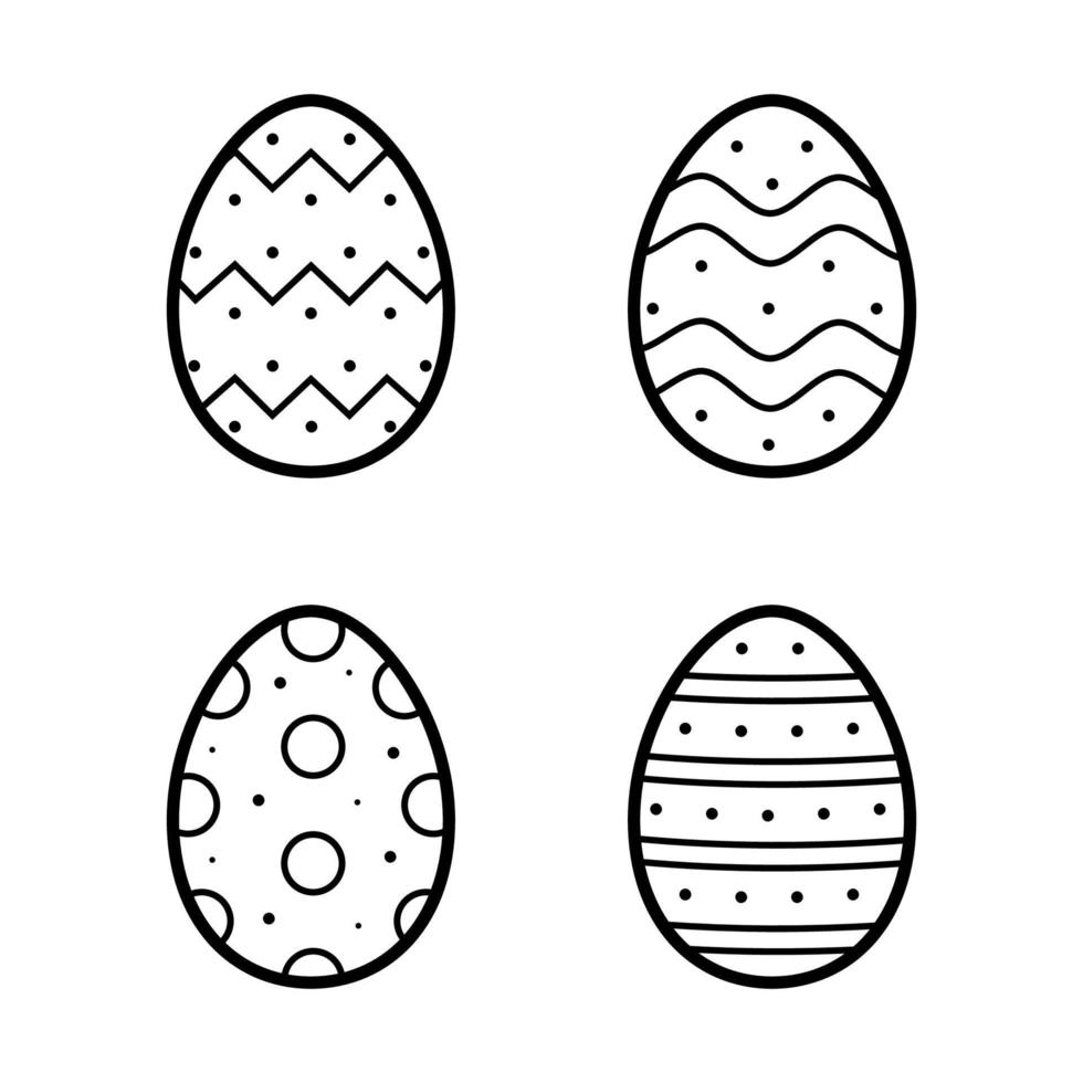 Easter eggs set with ornament. Hand drawn icon in doodle line style. Isolated vector illustration.