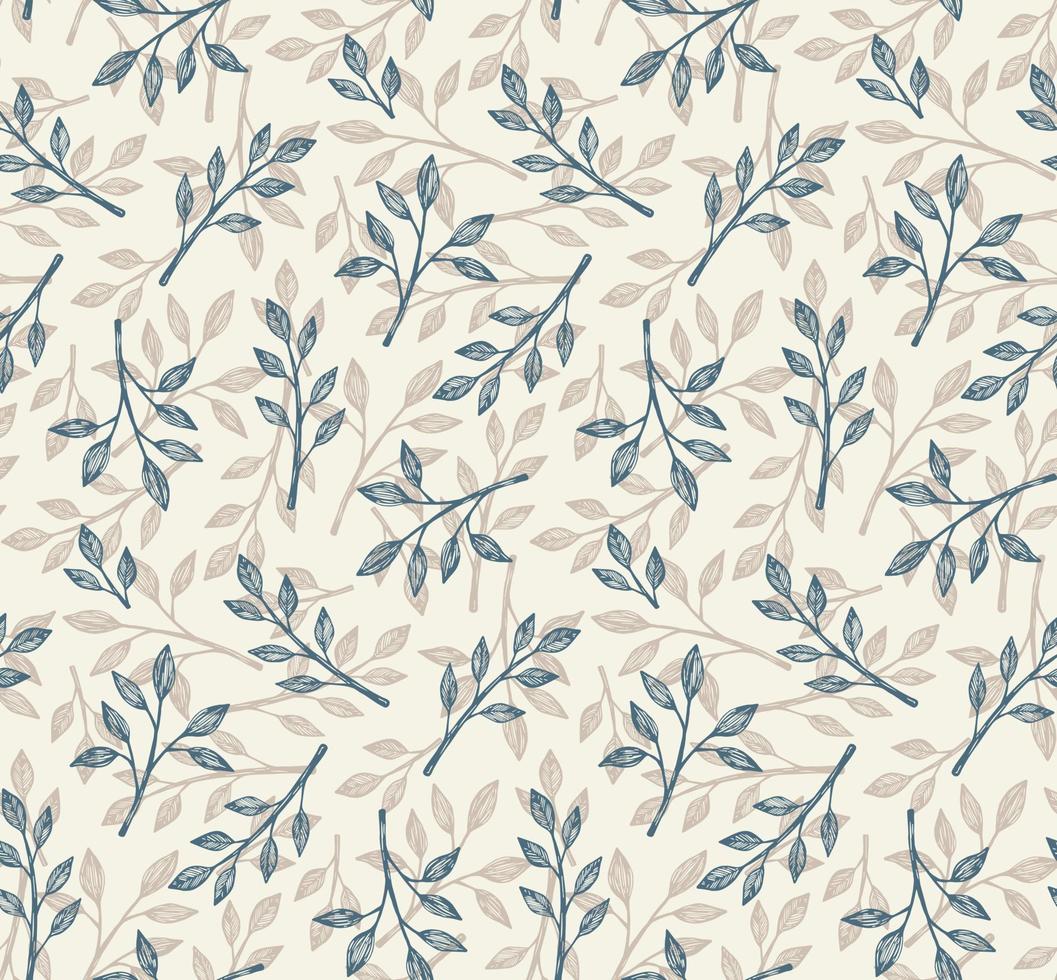 Seamless Floral pattern in hand-drawn style. Blue and beige leaves on a light background. vector