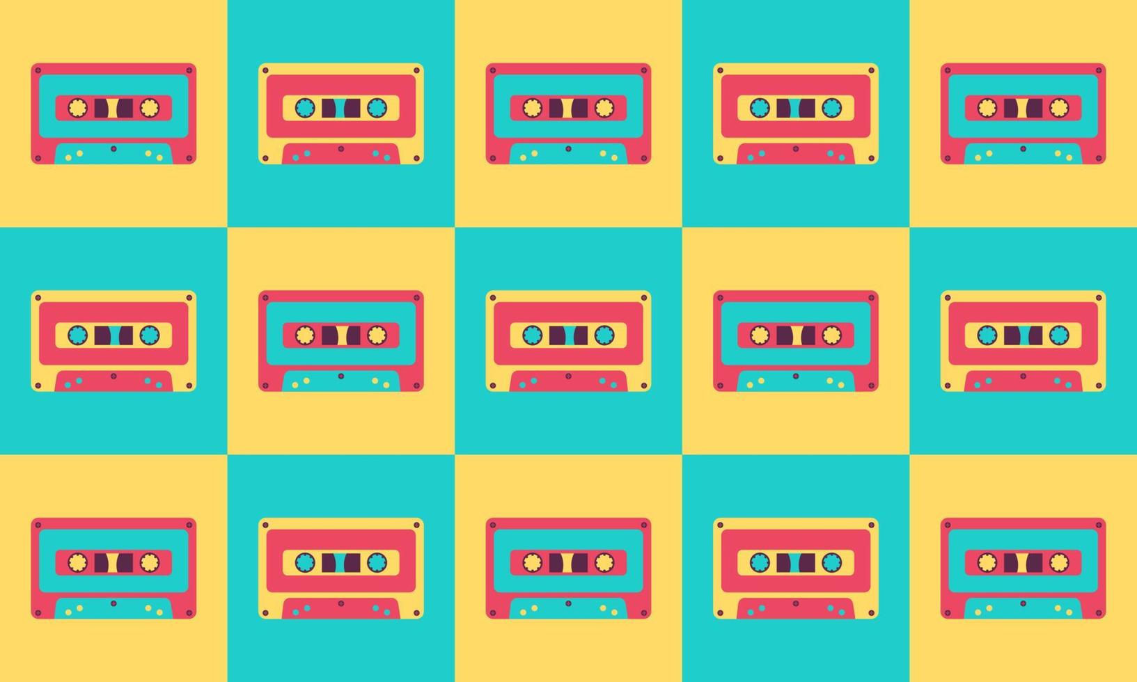 Illustration Vector Graphic of 90s Nostalgia Retro Cassette Pattern Background. Suitable for multipurpose graphic asset.