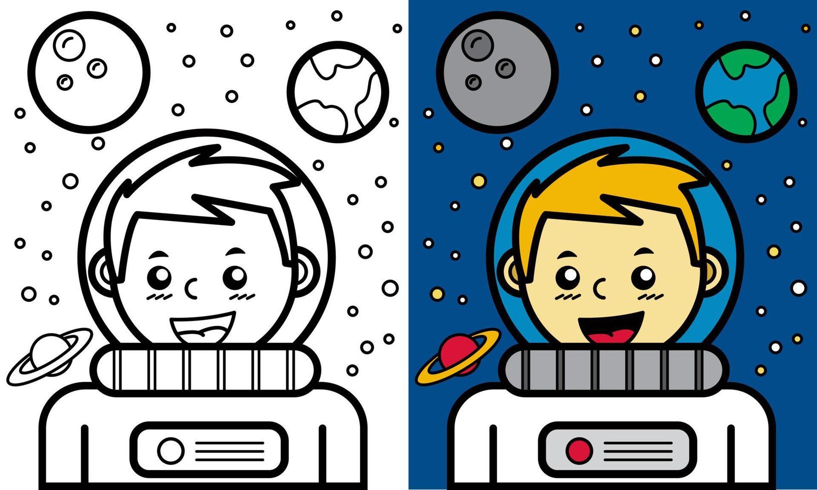 ilustración vectorial gráfico para colorear libro de niño astronauta. adecuado para niños libro para colorear. vector