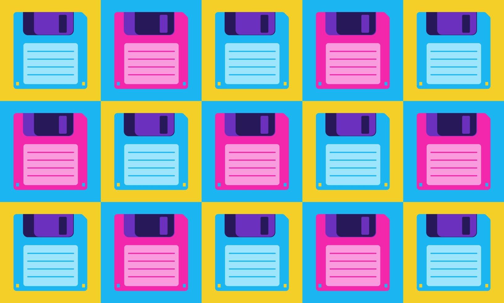 Illustration Vector Graphic of 90s Nostalgia Floppy Disk Pattern Background. Suitable for multipurpose graphic asset.