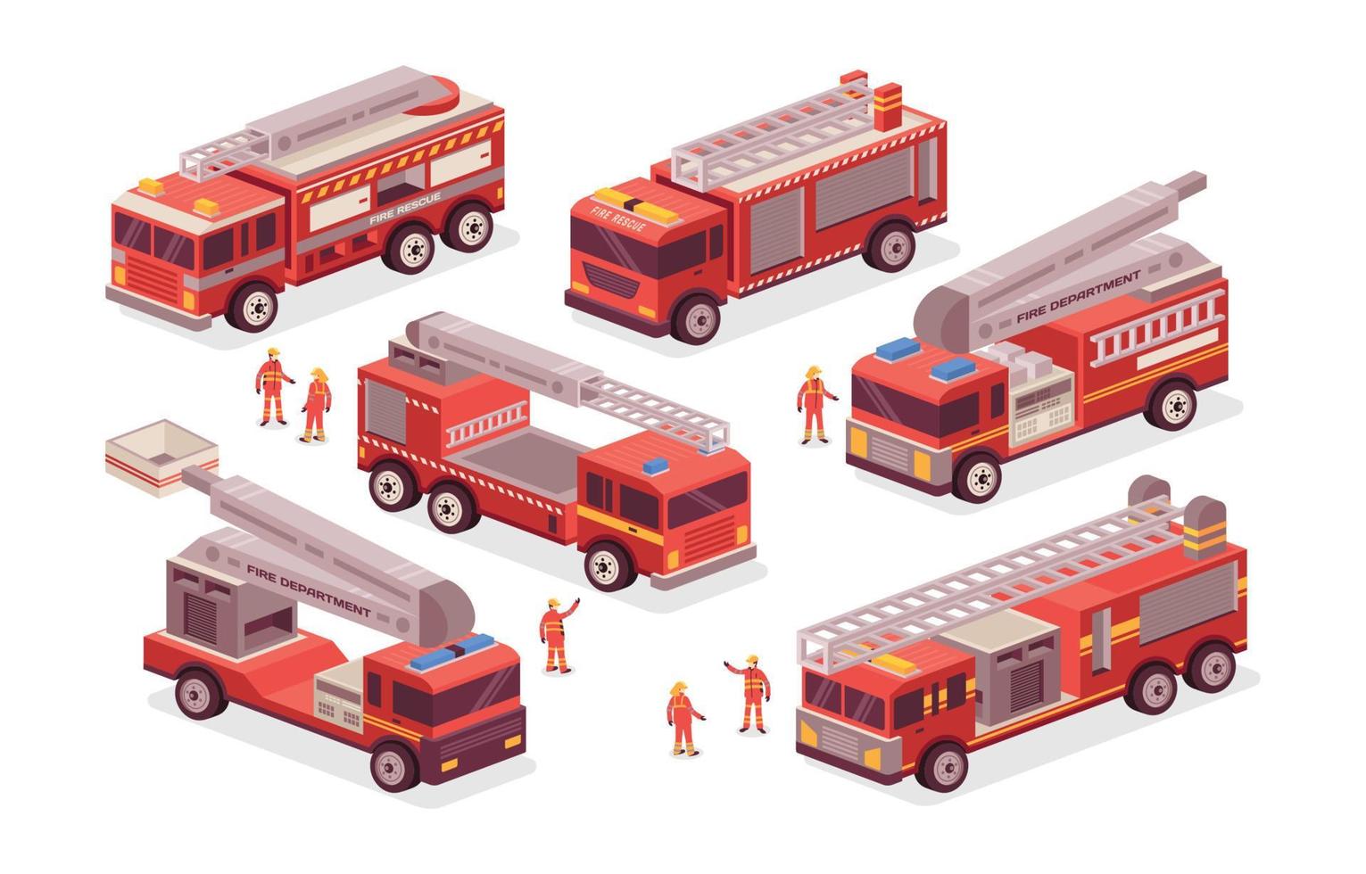 Fire Trucks And Fireman Isometric Style vector