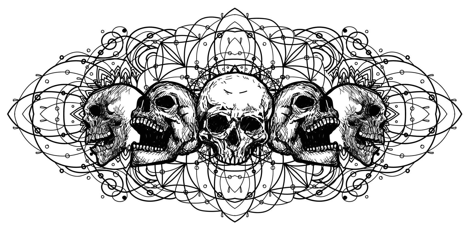 tatuaje arte cráneo bosquejo blanco y negro vector
