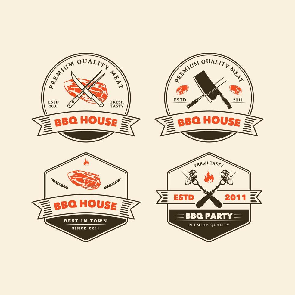 Hand Drawn Vintage Barbeque House Logo Badge vector