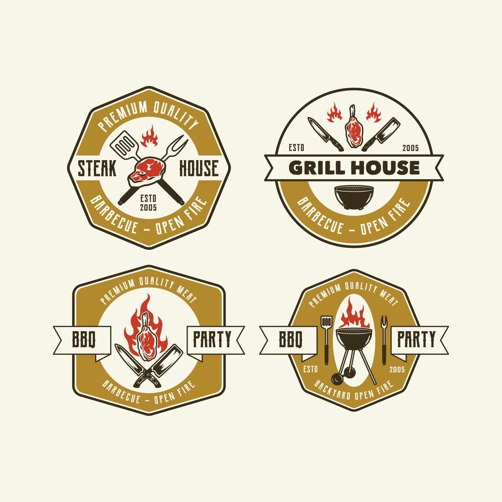 Hand Drawn Vintage Barbeque House Logo Badge vector