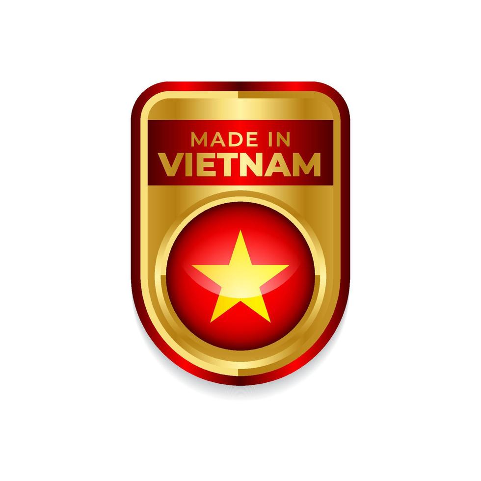 hecho en la ilustración vectorial de la etiqueta vietnam, diseño de la etiqueta adhesiva de la insignia de la bandera para la promoción de los medios del producto vector