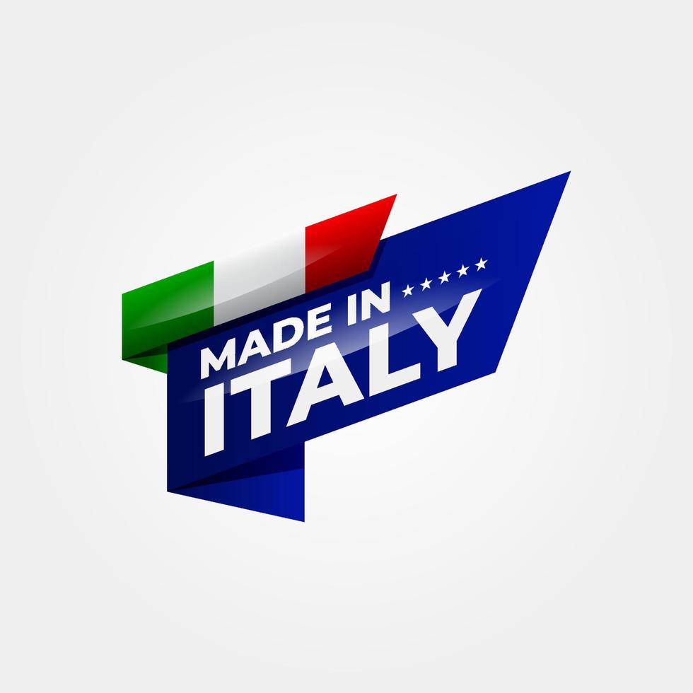 Hecho en la ilustración de vector de etiqueta de Italia, diseño de la etiqueta de la insignia de la bandera para la promoción de los medios de comunicación del producto