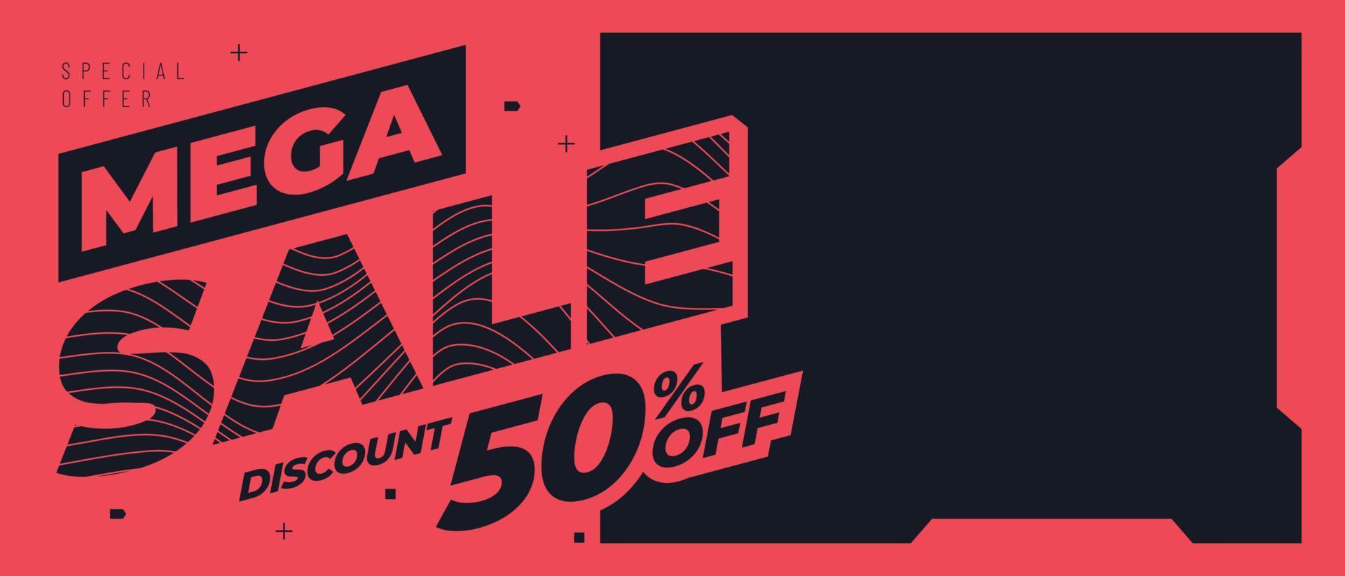 Mega sale banner design, special offer vector graphic with urban retro futuristic style and brutalism