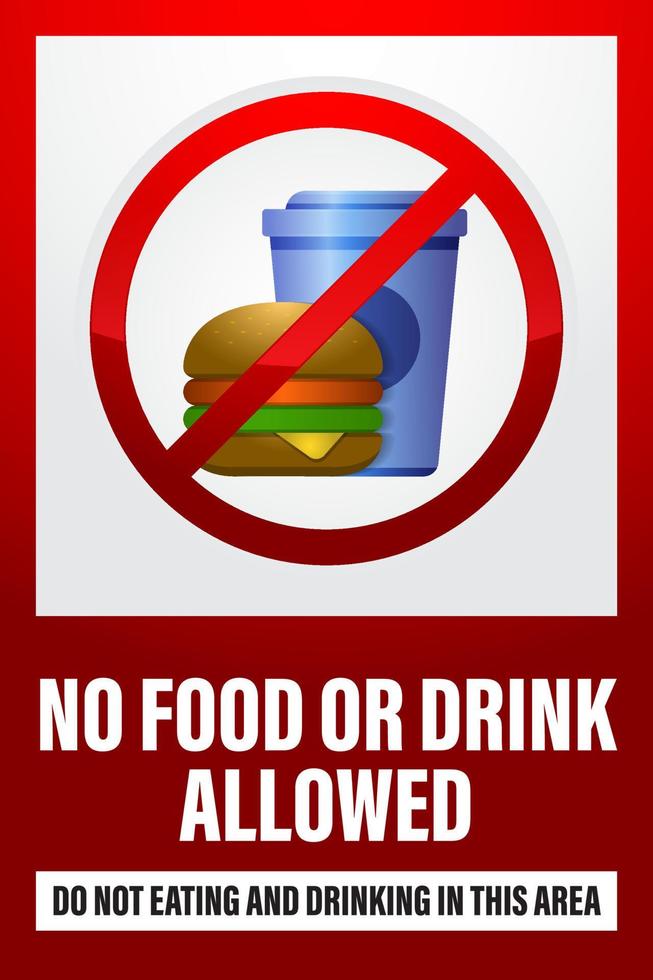 no se permiten alimentos ni bebidas diseño vectorial de señales, plantilla de advertencia sobre no comer o beber en esta etiqueta de área fácil de imprimir vector