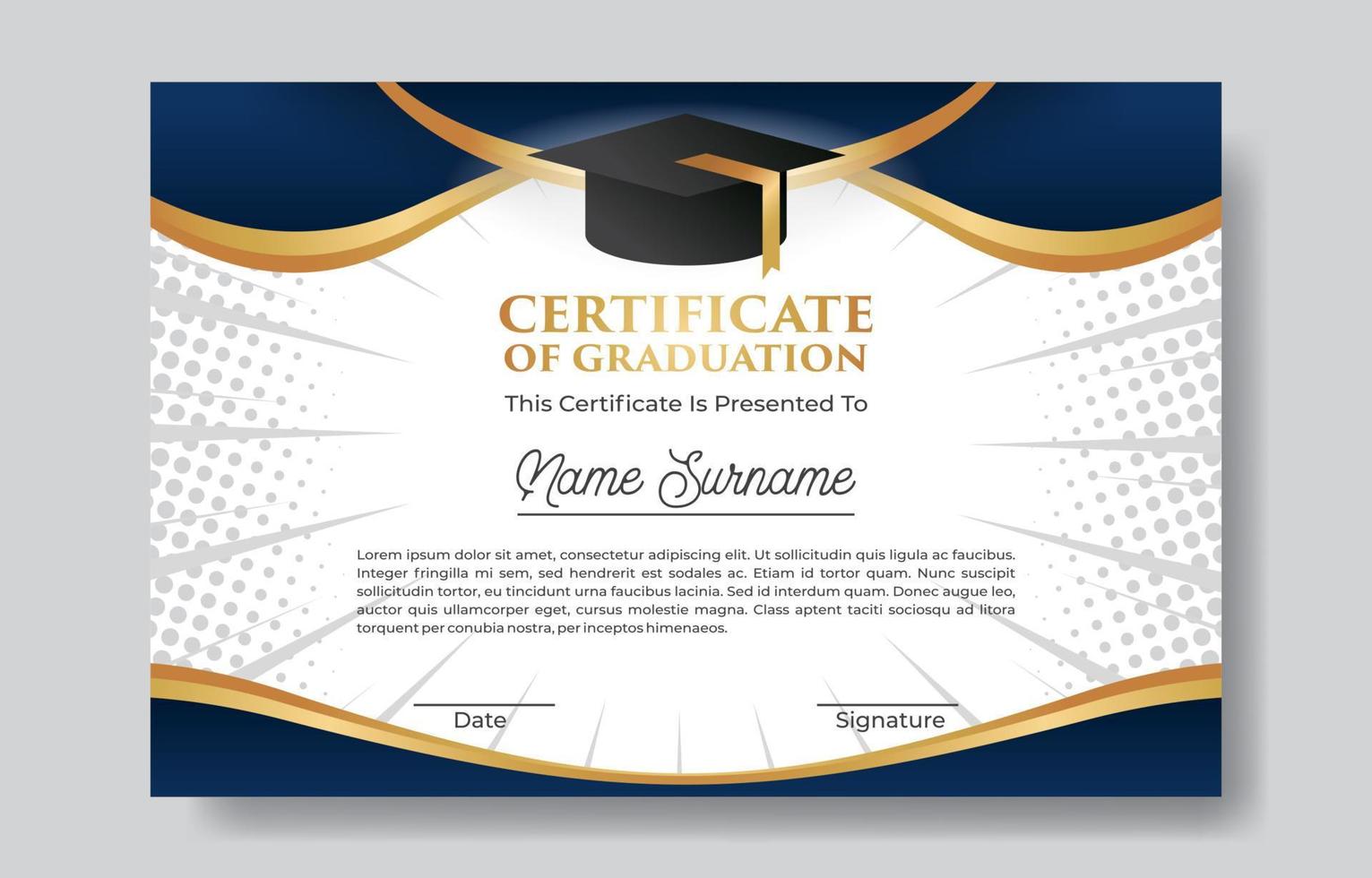 Certificate of Graduation Template with Toga Hat vector