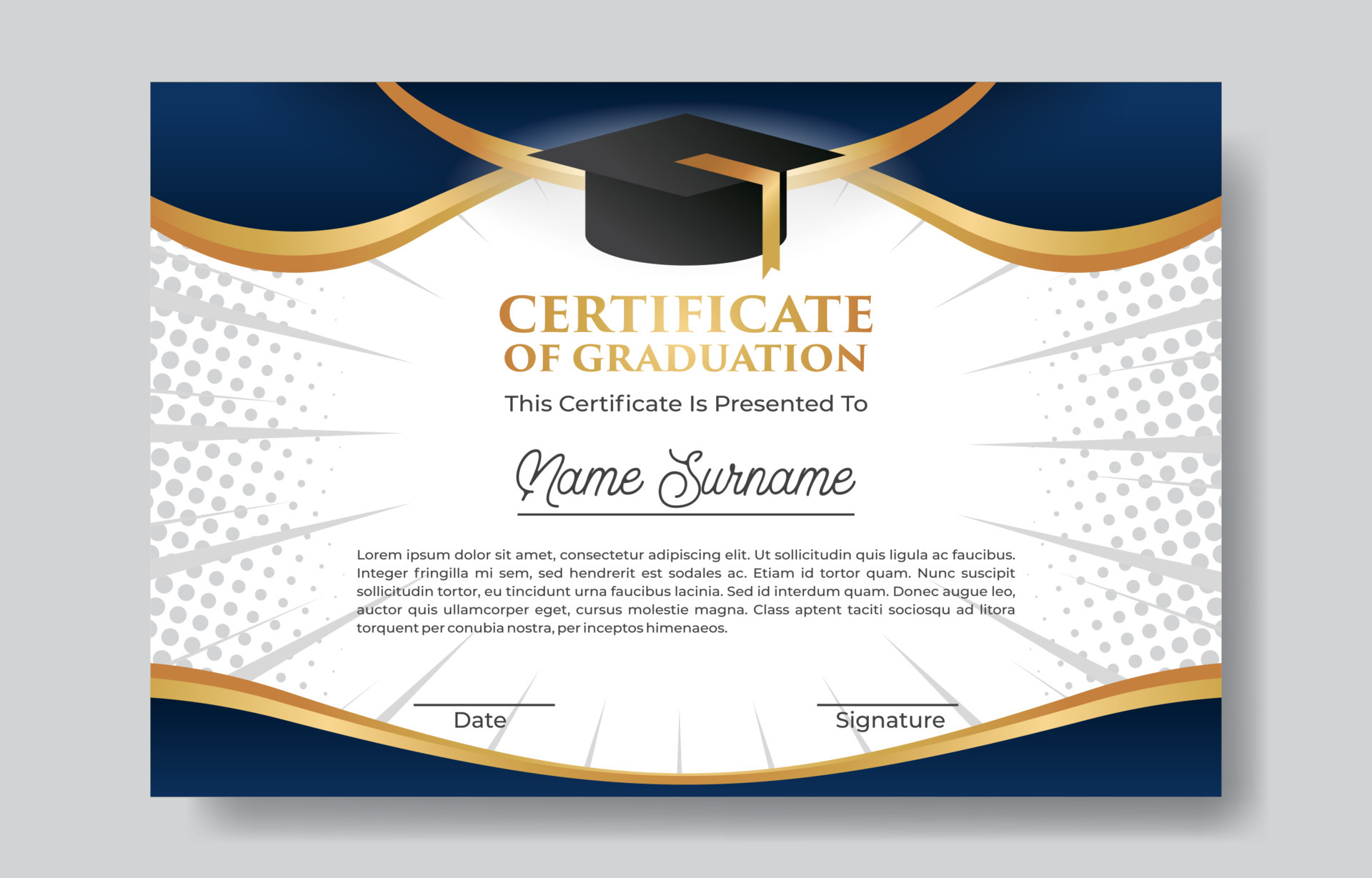 Certificate Of Graduation Template With Toga Hat 6123175 Vector Art At 