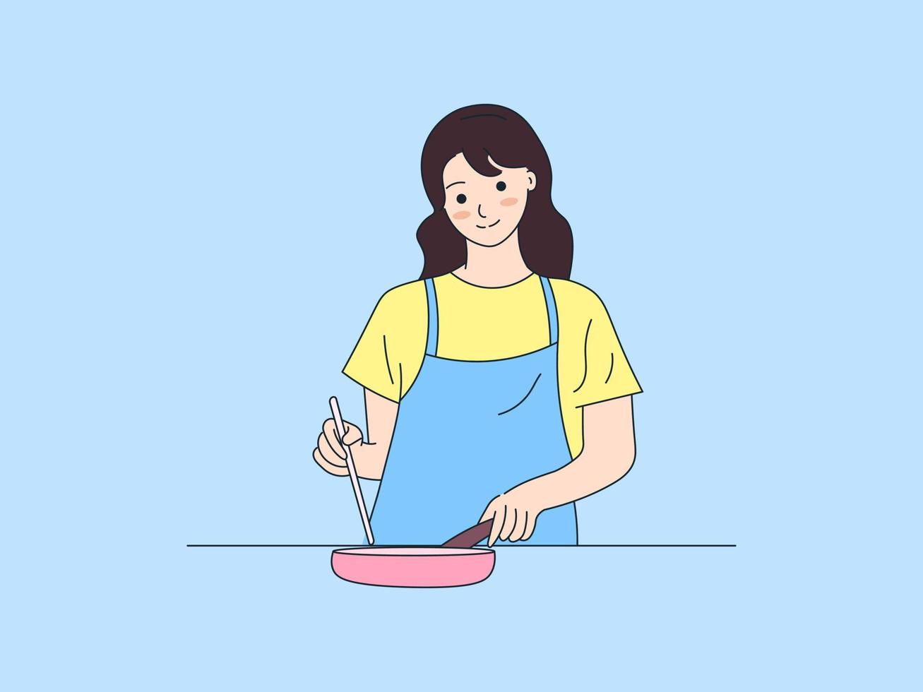 Cooking Illustration. Frying Food Ingredients in a Frying Pan vector