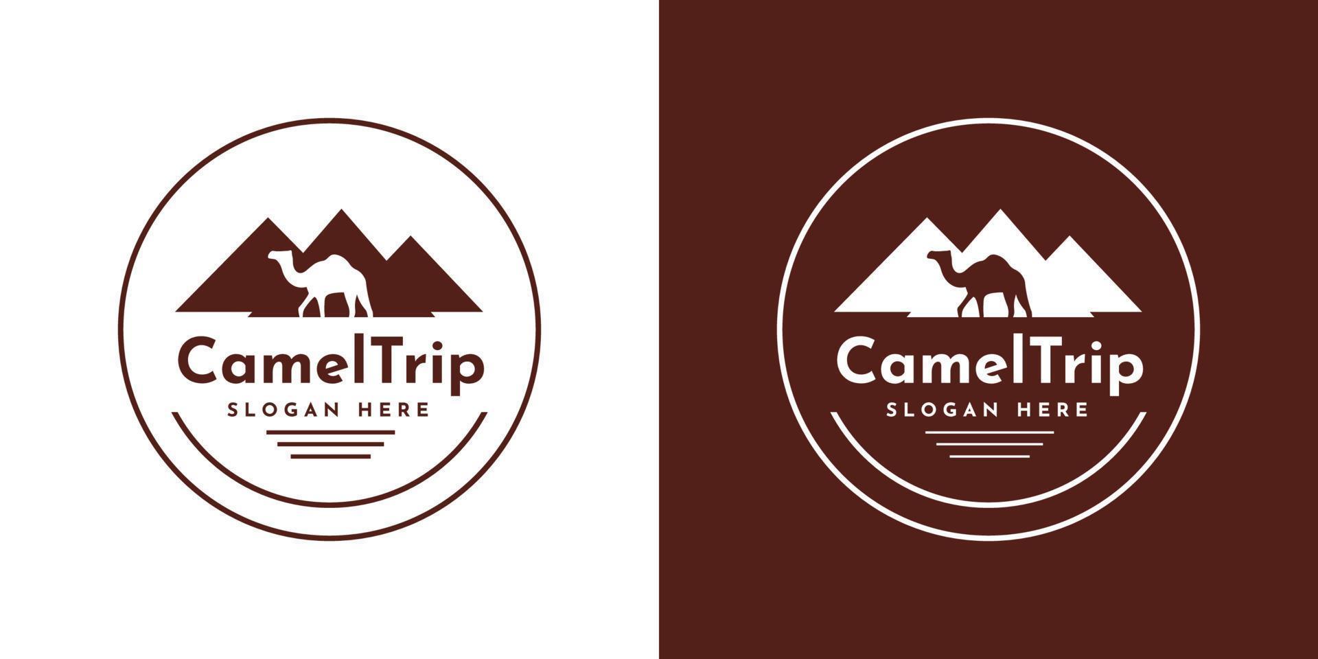 diseño de plantilla de logotipo de viaje en camello y pirámide vector