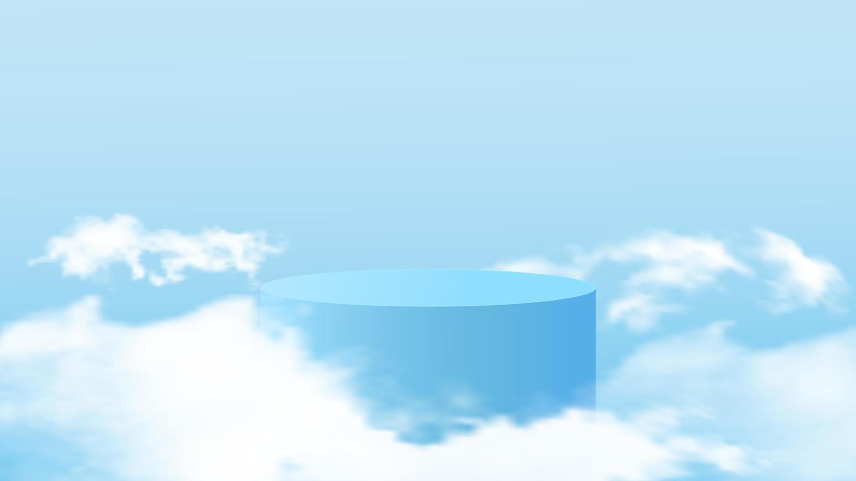 Background vector 3d blue rendering with podium and minimal cloudy scene. Minimal product display background of 3d rendered geometric shape sky blue cloud pastel.Vector illustration