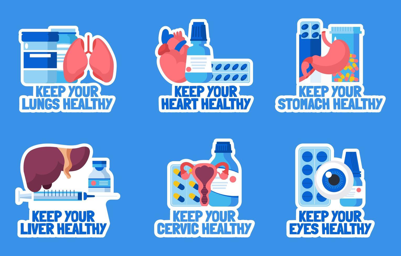 Set of medicine stickers vector