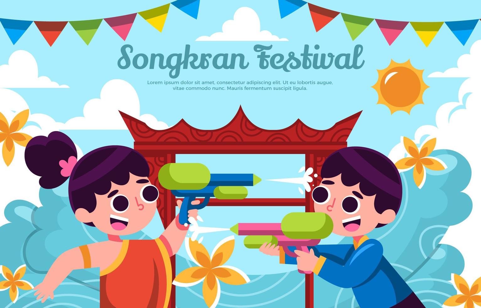 fondo del festival songkran con carácter vector