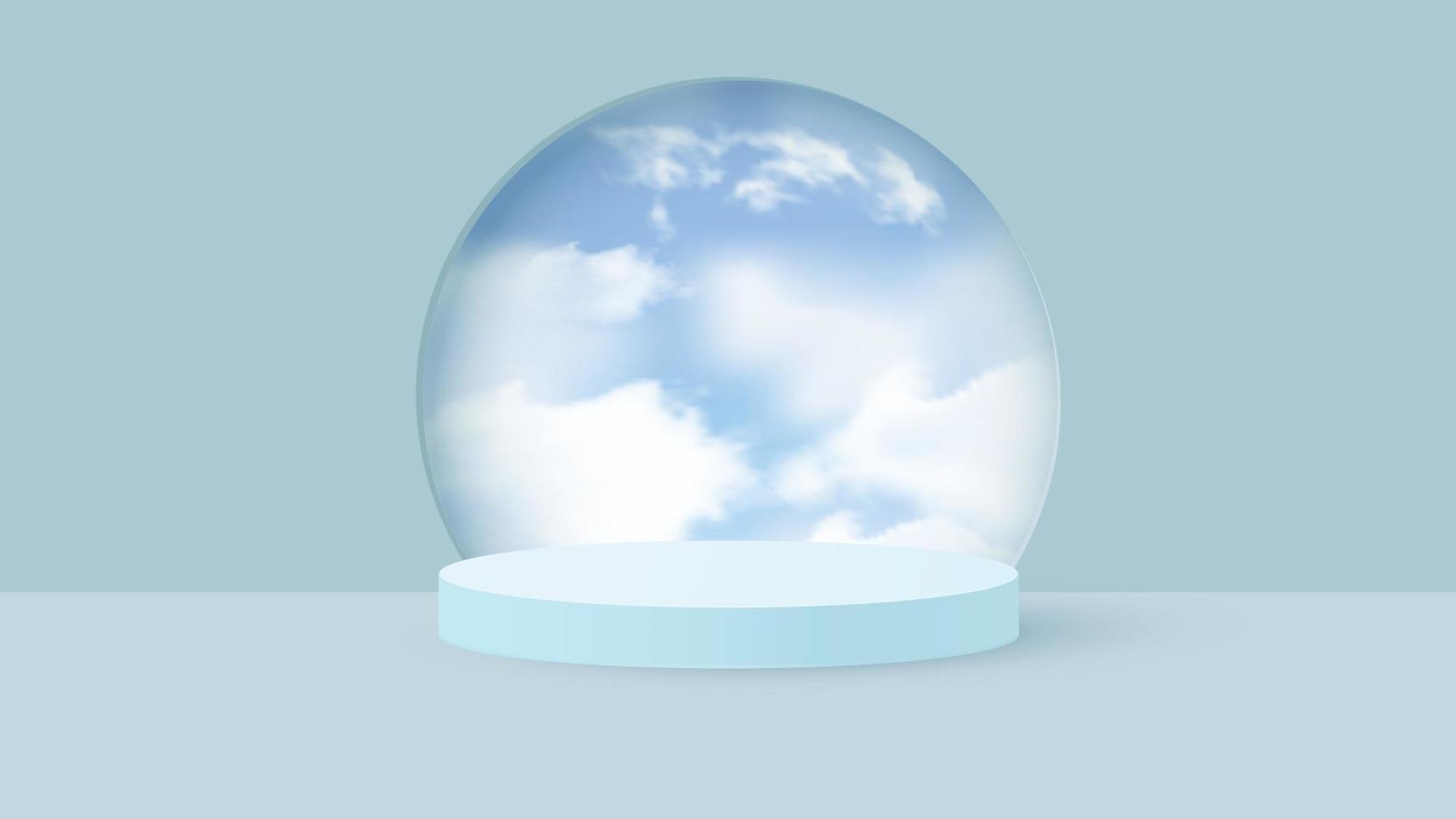 vector de fondo 3d representación azul con podio y escena nublada mínima. fondo de visualización de producto mínimo de forma geométrica renderizada en 3d cielo azul nube pastel.vector ilustración