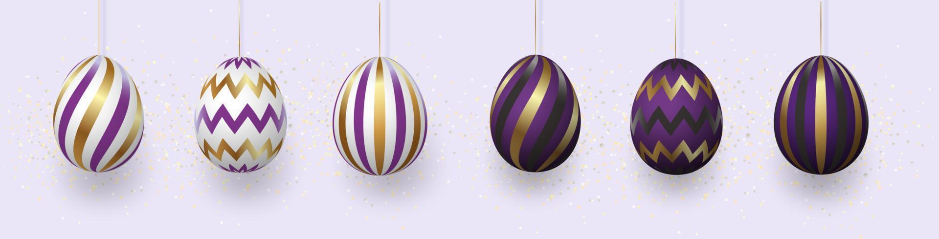 Composition of Easter eggs. Festive background On a light background, white golden Easter eggs with geometric patterns. Template for posters and posters for sale banners,. vector