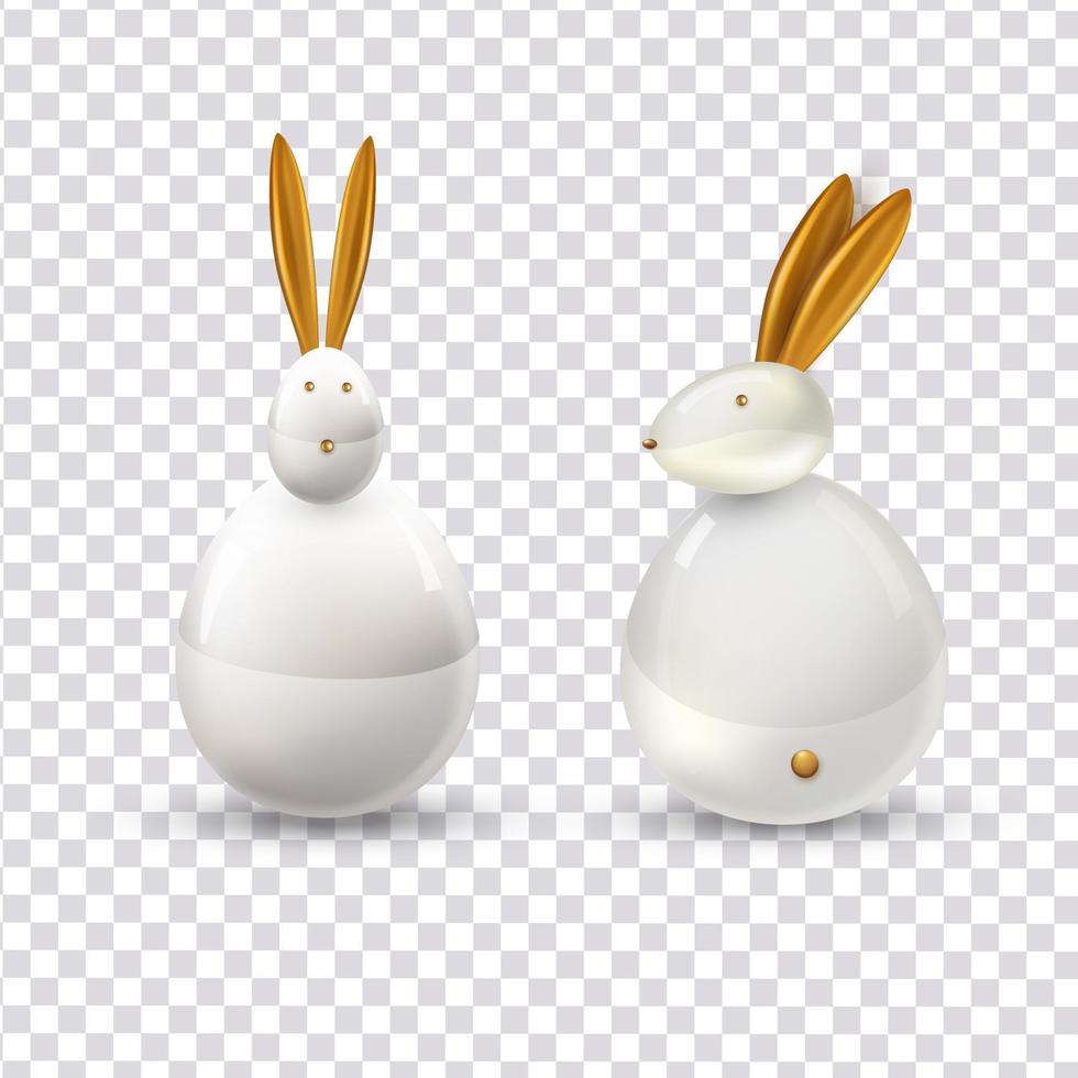 Vector white ceramic Easter bunny. Decorative realistic object for Easter Day.Happy easter.