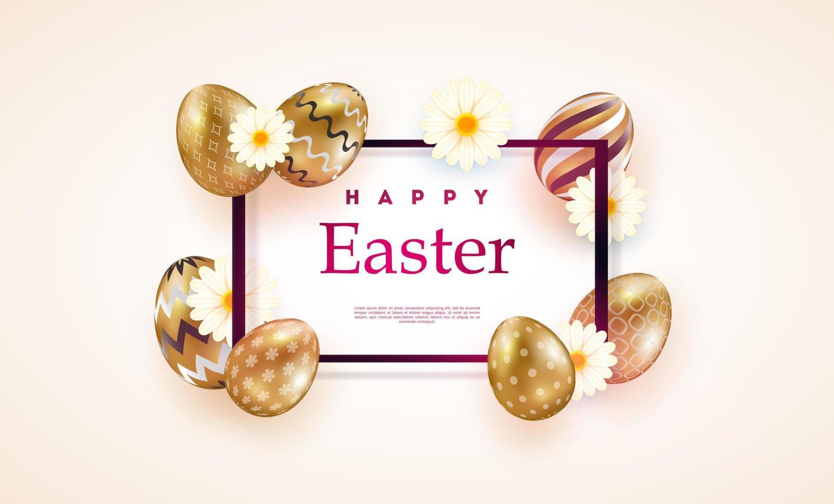 Composition of Easter eggs. Festive background On a light background, white golden Easter eggs with geometric patterns. Template for posters and posters for sale banners,. vector