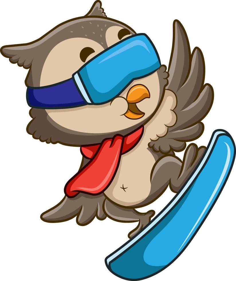 The cool owl is playing the ice board vector