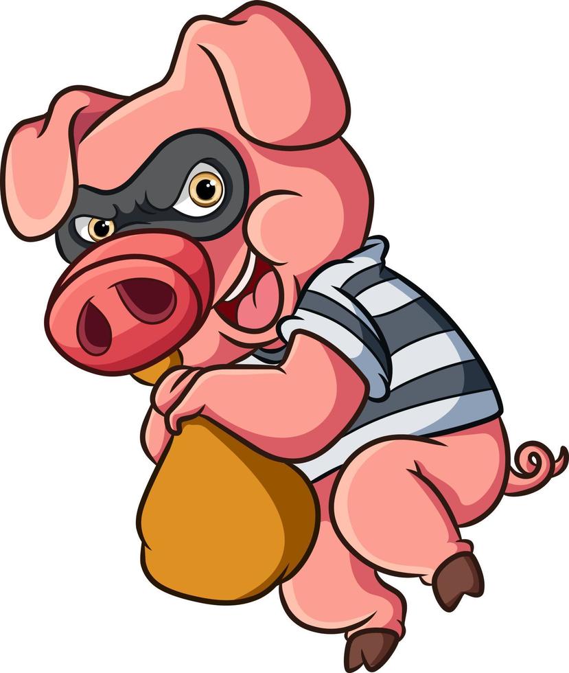 el cerdo ladrón está robando algo en el saco vector