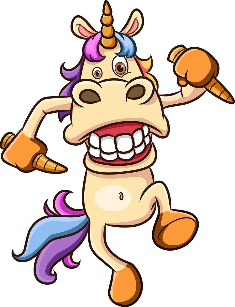 The crazy unicorn holding the horn and attack the people vector