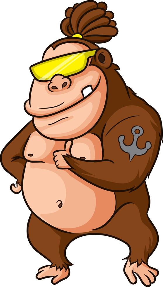 The cool fat monkey is strong and wearing a sunglasses vector