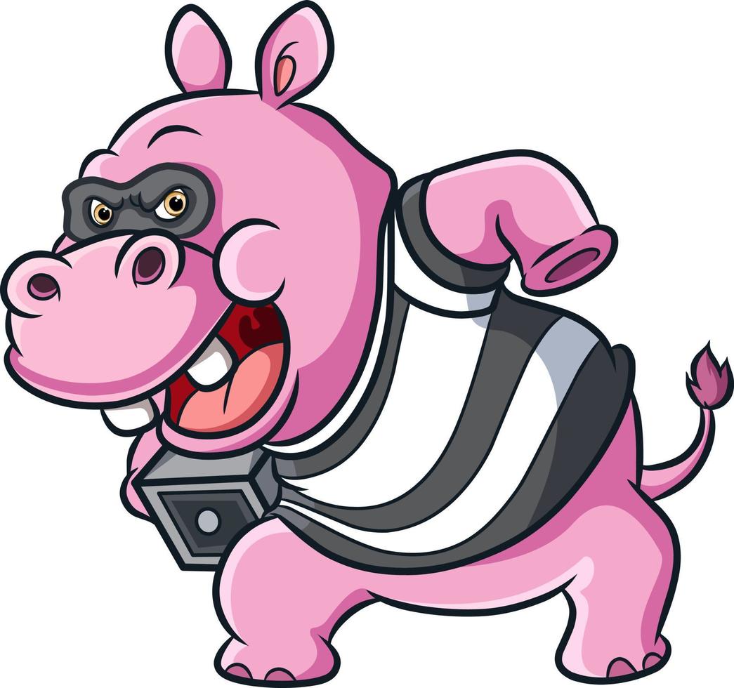 The robber hippopotamus is stealing a safe box from bank vector