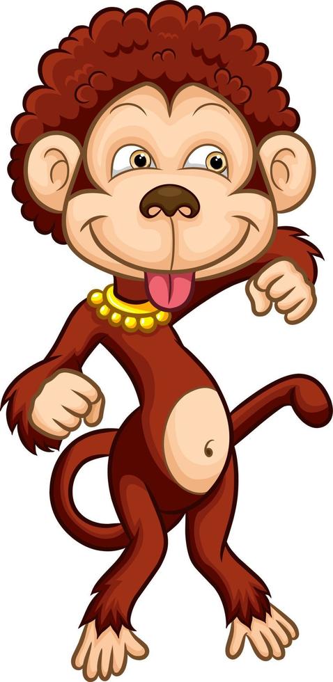 The funny monkey is dancing with gold necklace on its neck vector